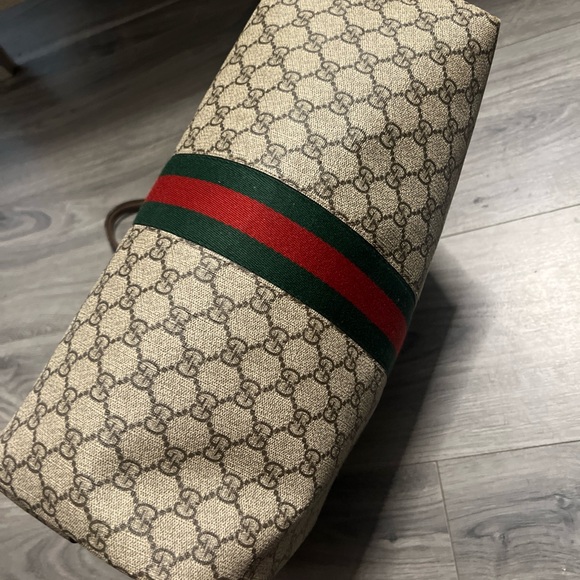 Gucci Brown GG Canvas Tote with Signature Green-Red Stripe - Picture 11 of 12
